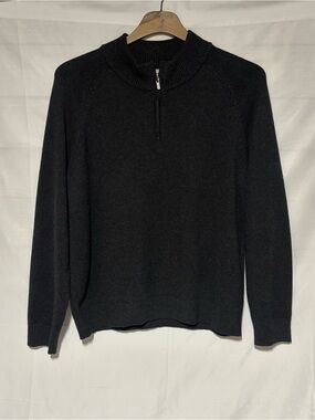 L.L. Bean Sweater Adult Men's Large Gray Cashmere Blend 1/4 Zip Mock Neck